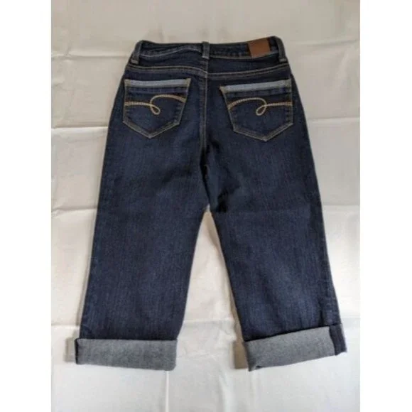 Justice Blue Denim Jeans Girls size 10R Capris Set of 3 Distressed Dark Wash - Picture 9 of 14
